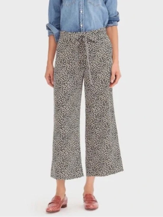 J. Crew Pants - J. Crew Wide-Leg Cropped Leopard-Print Silk Pants